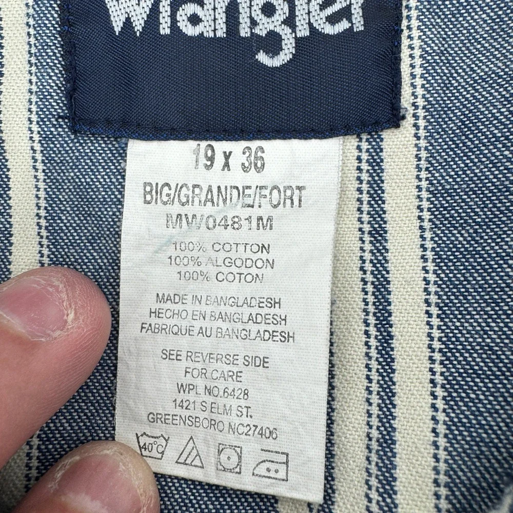 Vintage Wrangler Pearl‎ Snap Denim Western Shirt Mens 19 Blue White Striped